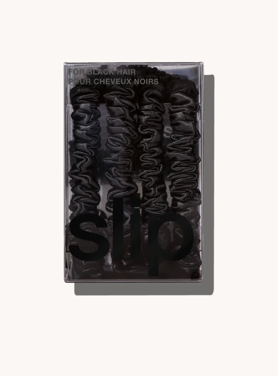 Skinny Silk Scrunchies — Black, 4 Pack